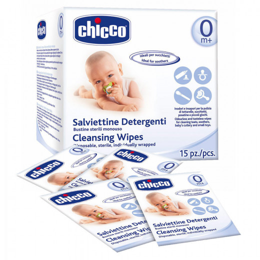 Chicco Cleansing Wipes 15 Disposable Sterile Wrappings