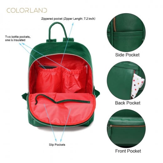Colorland Fashion Travel Bag Organizer Backpack Diaper Bag Mummy Bag PU Leather - Green