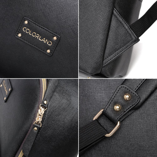 Colorland Fashion Travel Bag Organizer Backpack Diaper Bag Mummy Bag PU Leather - Black