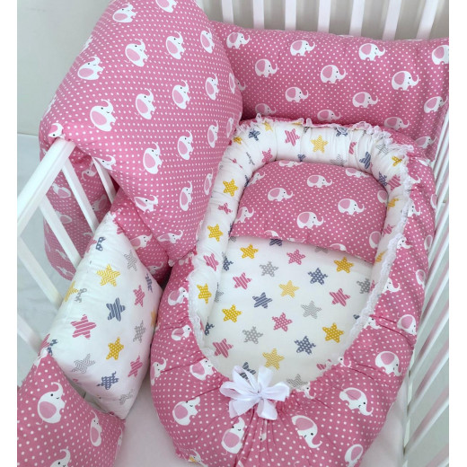 Anett Newborn Baby Bedding Set, Elephants, Pink