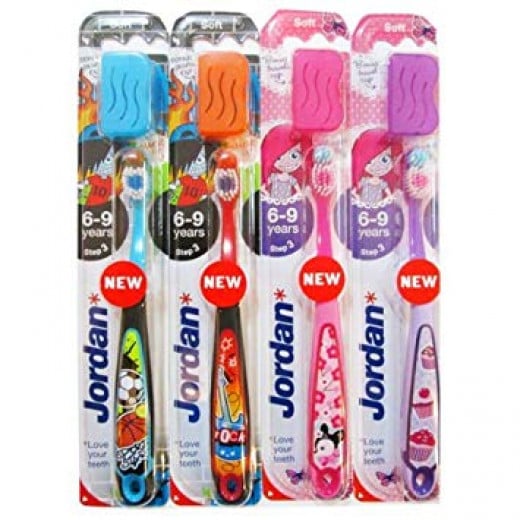 Jordan Children's Toothbrush Jordan Step 3 (6-9 years) Soft Brush with a Cap for Travel - برتقالي