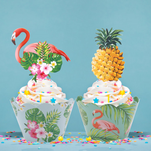 Unique - Paper Flamingo Pineapple Cake Toppers + Cupcake Wrappers DIY Party
