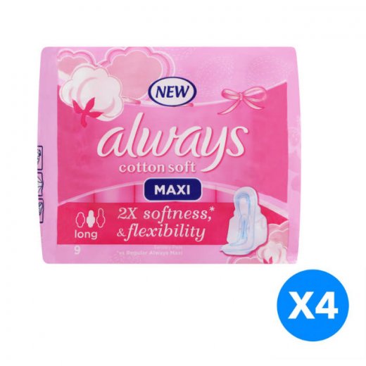 Always Soft Maxi Thick, Large sanitary 36 pads X4 Packs
