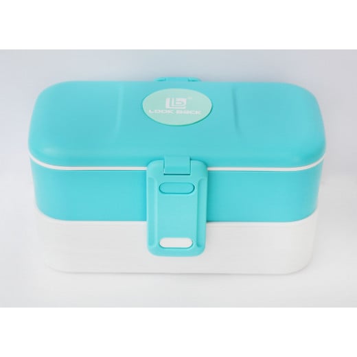 Look Back Lunch Box for Kids Adults, 2 layers, Leak Proof, FDA Approved - Blue