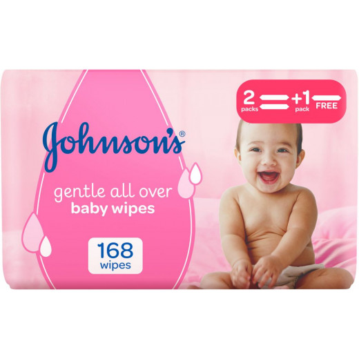 Johnson’s Gentle All Over Baby Wipes – 168’s – Offer Pack 2 + 1