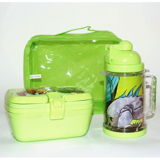 Set Of Lunch Box & Water Bottle, Green Color, Ben 10 Design