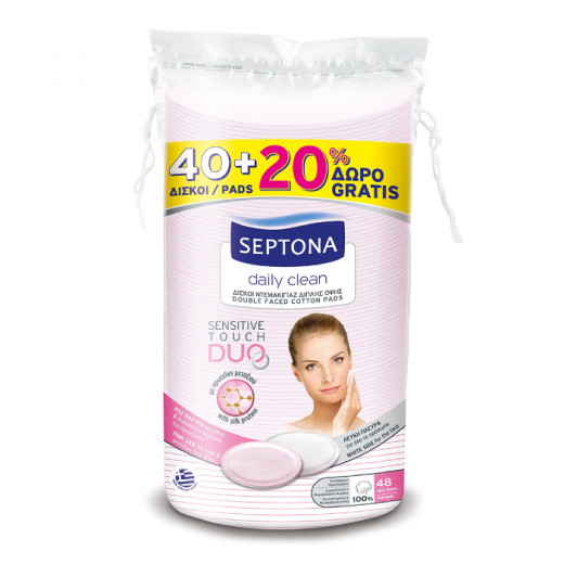 Septona Oval Cotton Pads with Silk Protein, 40 + 20 Free Pieces