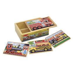 أحجية تركيب صور سيارات من ميليسا آند دوغ في صندوق (أربع ألغاز خشبية، صندوق تخزين خشبي قوي، لغز من 12 قطعة