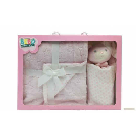 Double Layer Blanket (75x100 cm) with Dodo Security Blanket  - Color : Pink