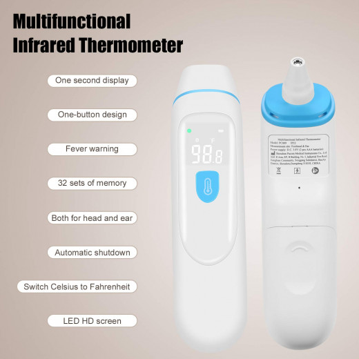 Ear Forehead Thermometer Baby Temporal Thermometer Digital Medical Thermometer for Fever, Infrared Thermometer for Kids Baby and Adult