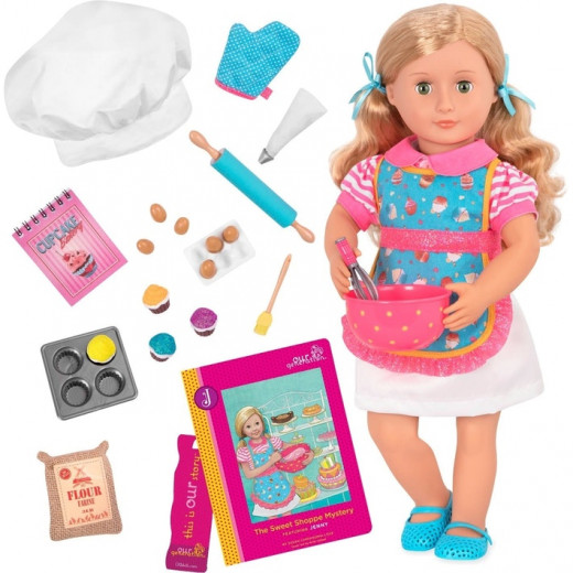 Our Generation Jenny Deluxe Doll With Book & Cupcakes Apron