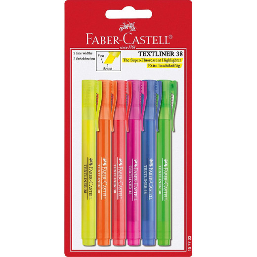 Faber Castell Textliner Highlighter Pens 38 slim- Pack of 6