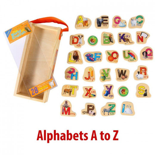 QISIWEI 28 Piece Wooden Magnetic Cutout Stickers, English Letters