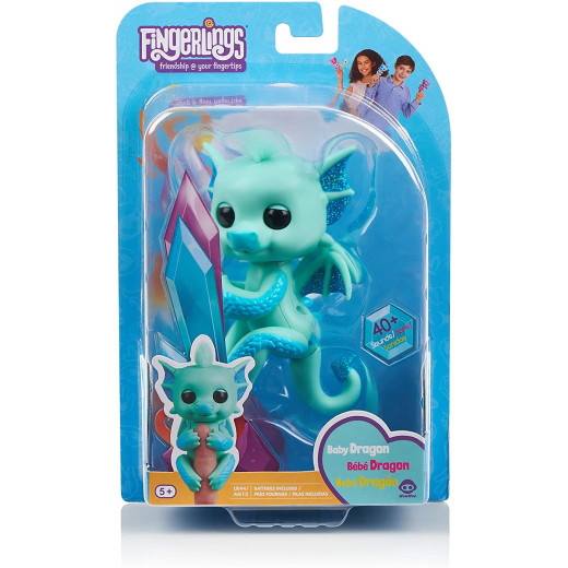 Fingerlings - Glitter Dragon - Noa (Green with Blue) - Interactive Baby Collectible Pet