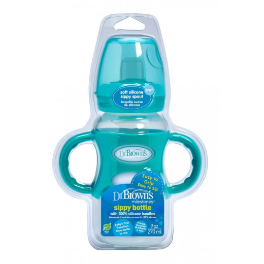 Dr. Brown's 270 ml Wide-Neck Options+ Sippy Bottle w/ Silicone Handles, Green