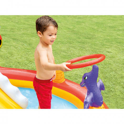 Intex Happy Dino Outdoor Inflatable Kiddie Pool Play Center with Slide