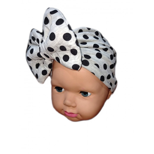 Baby Turban Headband, Grey with Black Dots
