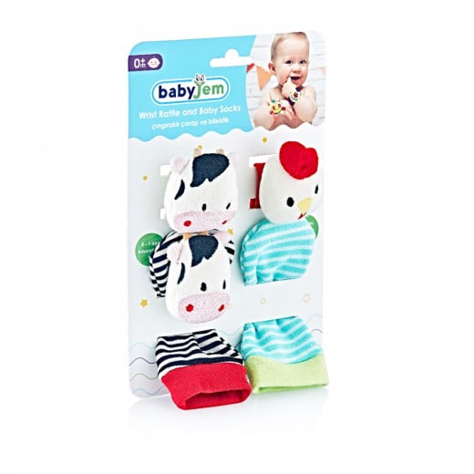 Babyjem Wrist Rattle & Baby Socks Cow & Chicken