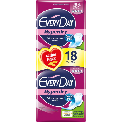 EveryDay Hyperdry Pads Ultra Plus Maxi Night, 18 pads