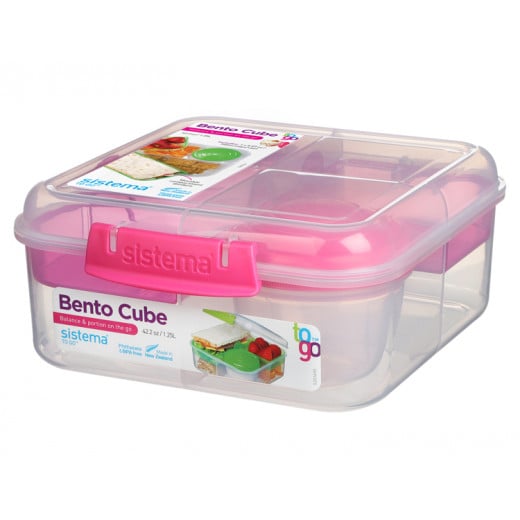 Sistema Bento Cube Box to Go with Fruit, Yogurt Pot, 1.25 L - Pink