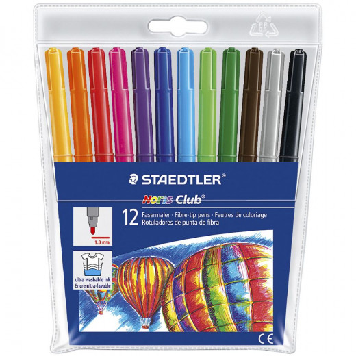 Staedtler Noris Club Coloured Fibre Tip Markers Pack of 12