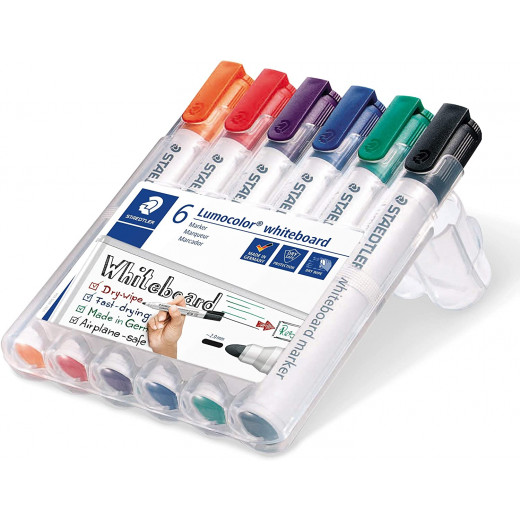 STAEDTLER 351 Lumocolour Whiteboard Marker with Bullet Tip - Assorted Colours, Pack of 6