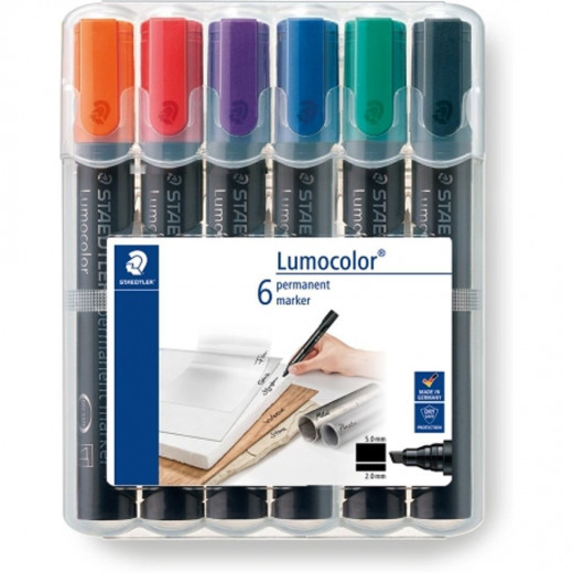 Staedtler LumoColour Permanent Marker with Chisel Tip, Pack of 6