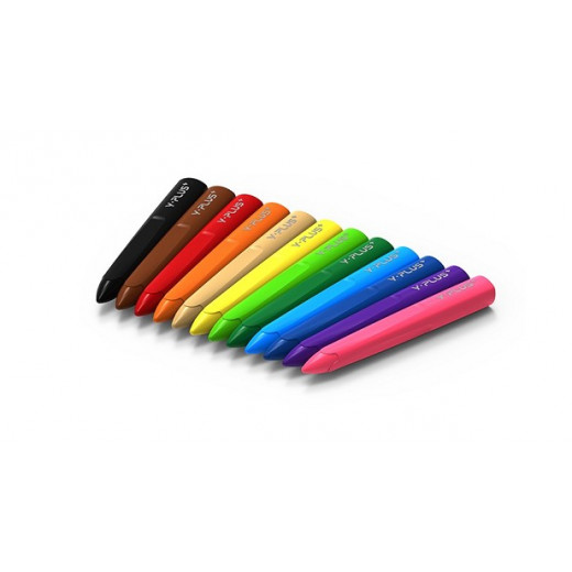 Y. Plus Halma Plastic Crayons, 12 Colors