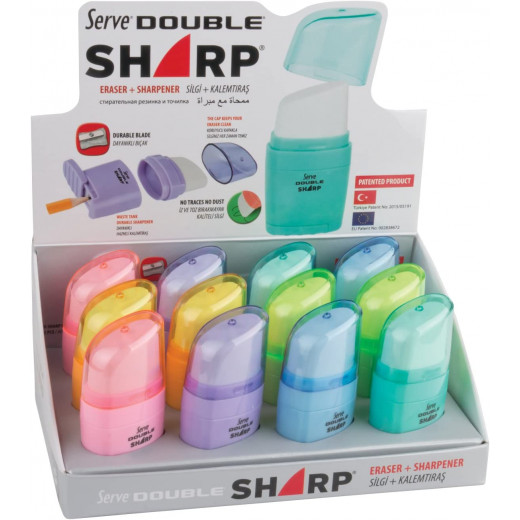 Serve Double Sharp Sharpener & Eraser - Assortment Colors, 1 Pack