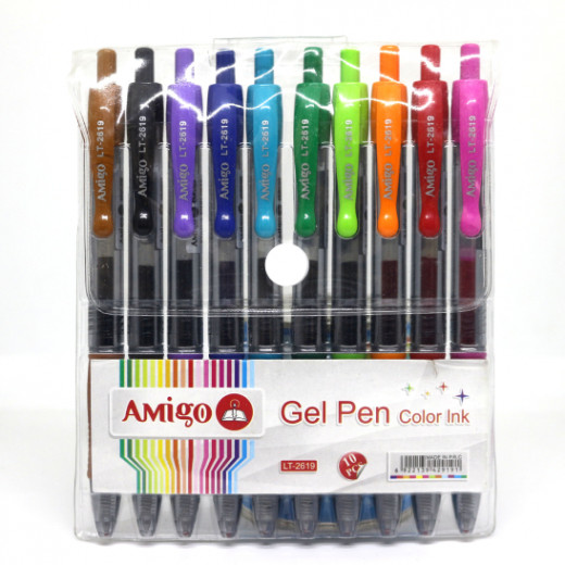 Amigo 10 Color  Pen, Retractable Multicolor Ballpoint Mini pens, Assorted