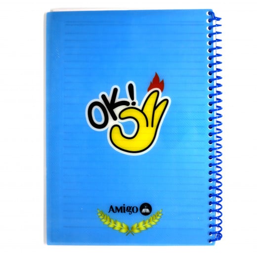 دفتر ملاحظات مع سلك بتصميم كتابة "أوك" اللون الأزرق من أميجو: 175 صفحة,5 أقسام