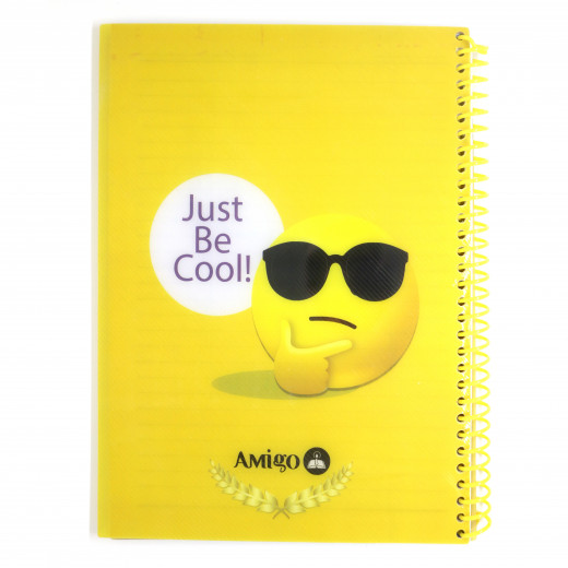 دفتر ملاحظات مع سلك بتصميم كتابة "جست بي كول" اللون الأصفر من أميجو: 140 صفحة,4 أقسام