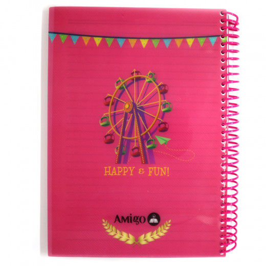 دفتر ملاحظات سلكي بتصميم السعادة و المرح اللون الوردي من أميجو: 140 صفحة,4 أقسام