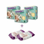 3x Bambo Nature Size 3 (5-9Kg), 33 Count + 2x Bambo Nature Wet Wipes 80 count