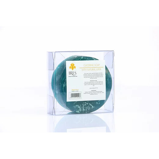 Iris Glycerin Soap with Natural Luffa 200g, Turquoise