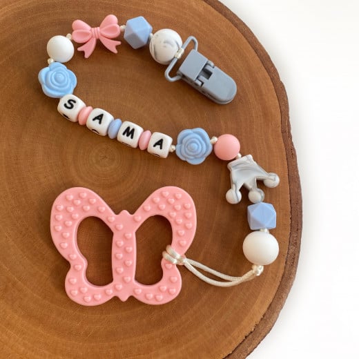 Munch Monsters Personalized Pacifier & Teether Clip, Pink Butterfly