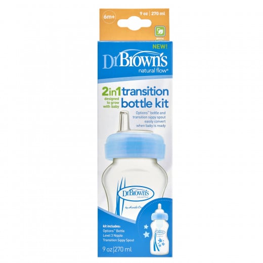 Dr. Brown's 270 ml Wide-Neck "Options" Transition Bottle w/ Sippy Spout - Blue, 1-Pack