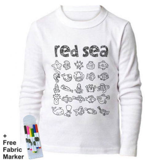 بلوزة ذات أكمام طويلة للتلوين  بتصميم البحر الأحمر للأطفال من عمر  12- 13 سنة من ملبس