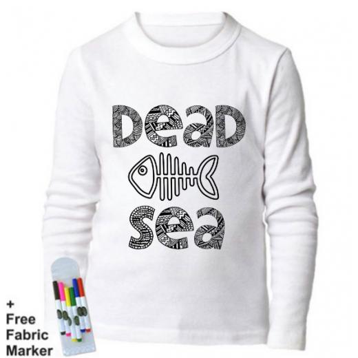 بلوزة ذات أكمام طويلة للتلوين بتصميم كلمة البحر الميت بالانجليزي للأطفال من عمر 12-13سنة من ملبس