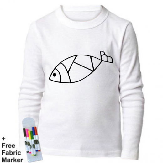 Mlabbas Fish Simple Kids Coloring Long Sleeve Shirt 12-13 Years