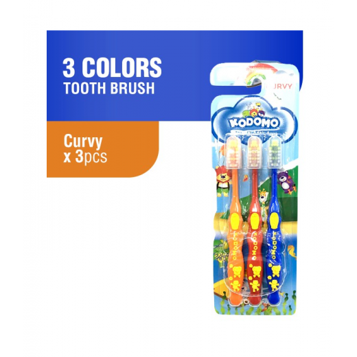 فرشاة أسنان  للأطفال 3 قطع ، بألوان متنوعة من كومودو كيرفي