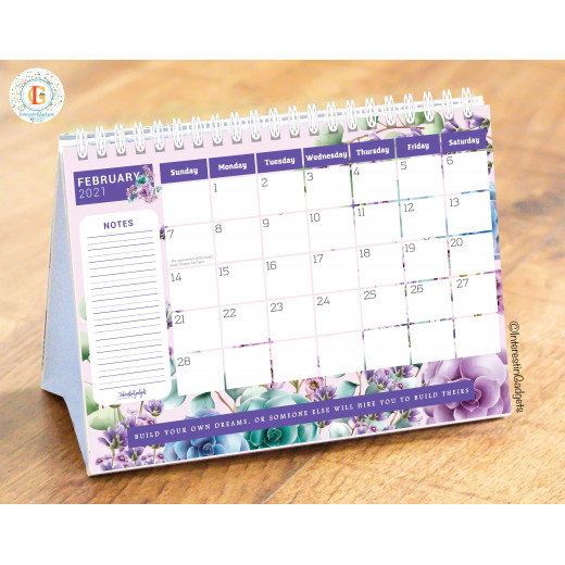 InterestinGadgets Personalized Monthly Desk Calendar for 2021, Floral