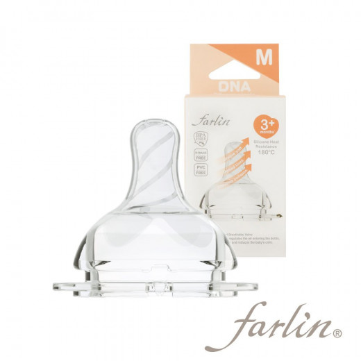Farlin Super Soft Round Hole Nipple, 2 Pcs, Medium Flow