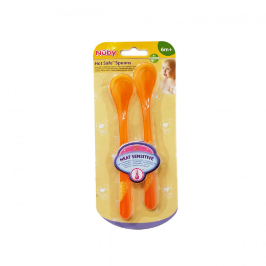 Nuby Patented Angled Hot Safe™ Spoon +6 months, 2 pieces - Orange