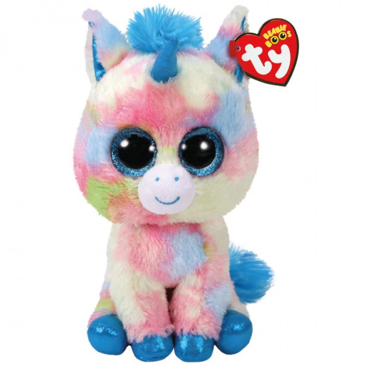 Ty Blitz Unicorn with Glitter Eyes, Plush Beanie Boo Plush Soft Toy – Blue/Multicoloured 42 cm