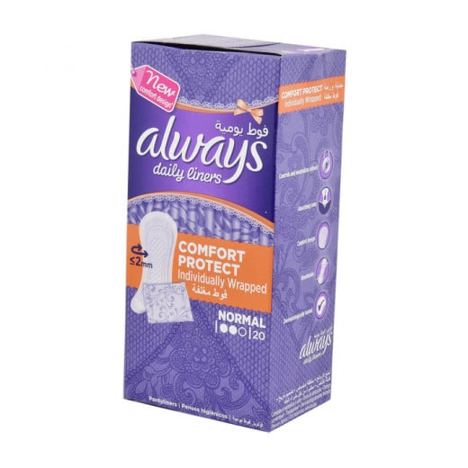 Always, Comfortable, Enveloped Panty Liners, Medium Size, 20 Count