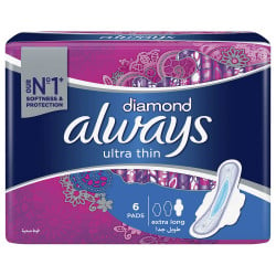 Always Diamond Ultra Thin Extra Long Sanitary Pads With Wings - 6 Pieces