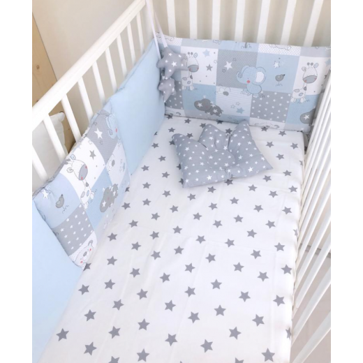 طقم سرير أطفال حديثي الولادة من أنيت ، أزرق وأبيض مع نجوم رمادية