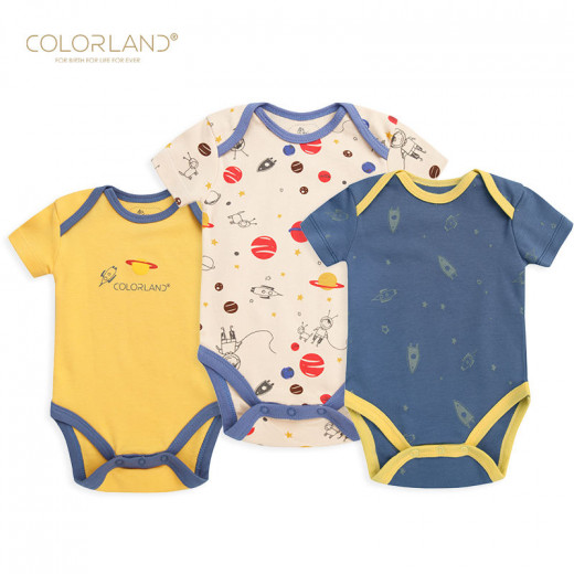 Colorland - (6) Baby Bodysuit 3 Pieces In One Pack, 0-3 Months, Space