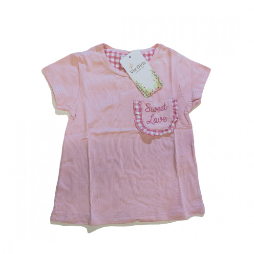 Pink Short Sleeves Girls T-shirt with Sweet Love Design, 18 Months